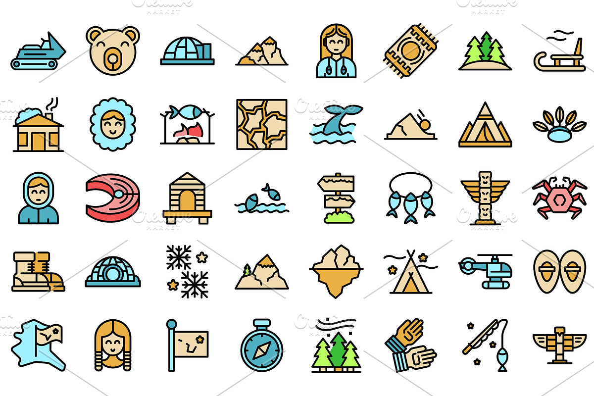 Alaska icons set vector flat, an Animal Illustration by Ylivdesign