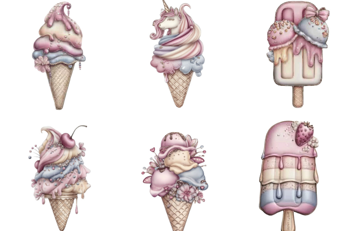 Watercolor Summer Ice Cream Clipart, an Illustration by Designking (Photo 3 of 5)