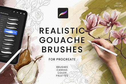 Realistic Gouache Procreate Brushes, a Brush Add-On by Julia Dreams