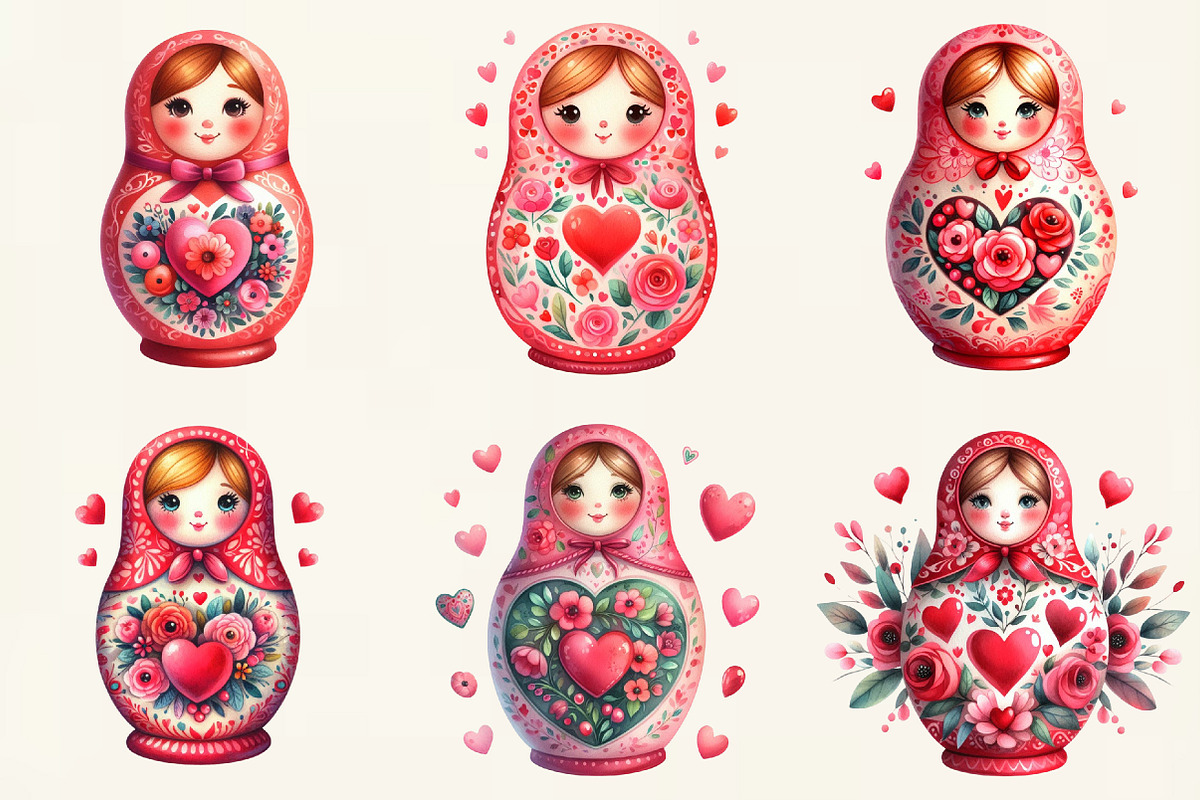 Valentine's Matryoshka Doll Clipart, an Illustration by DreamCafeArt (Photo 2 of 6)