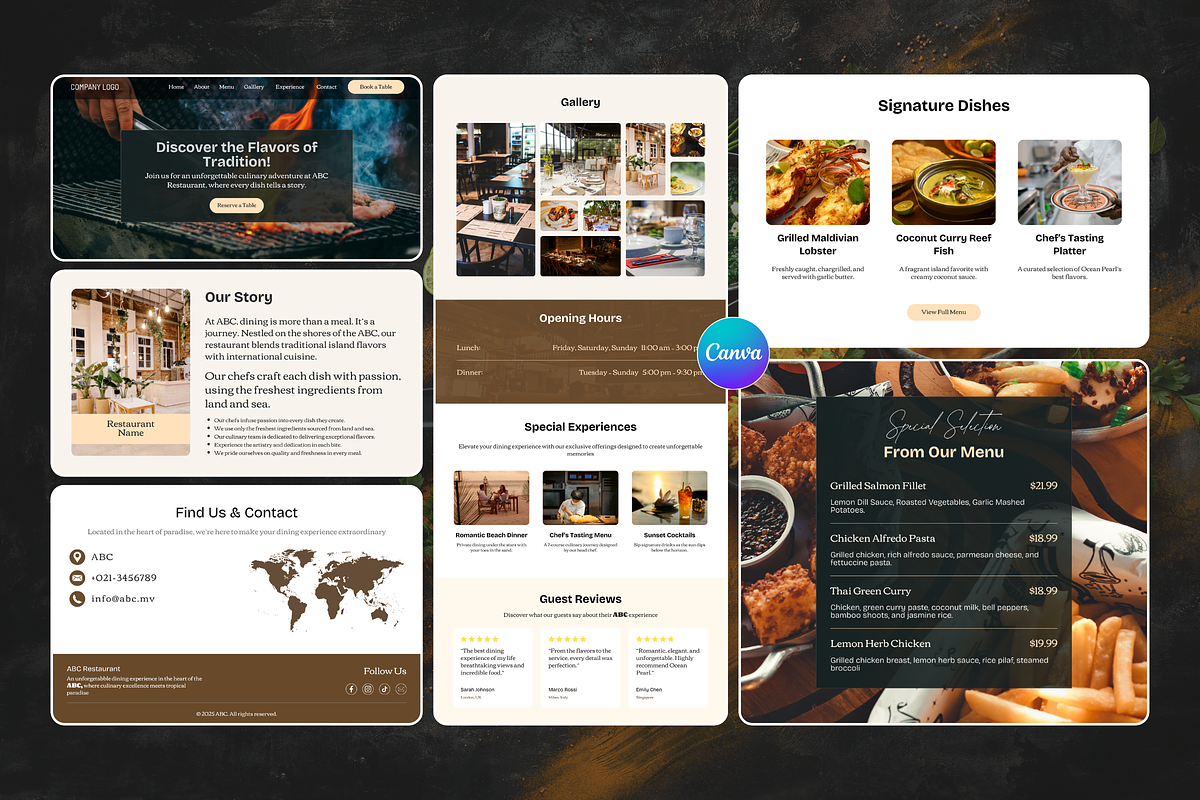 Restaurant Website Canva Templates, a Landing Page Template by Snapybiz (Photo 4 of 11)
