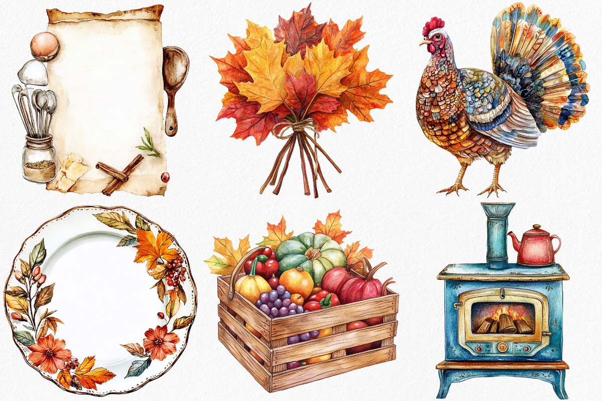 Vintage Thanksgiving Clipart, an Illustration by Canvas Craft (Photo 2 of 7)