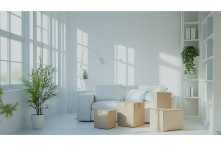 Moving Boxes in a Bright Living Room