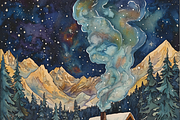 Vintage Snow-covered Mountain Cabin, a Background Graphic by Printable Treasure (Thumbnail 2 of 8)
