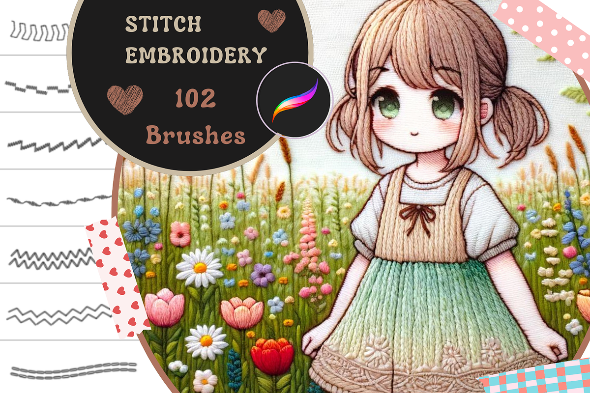 Procreate Stitch Embroidery Brushes, a Brush Add-On by nikiartcorner (Photo 1 of 7)