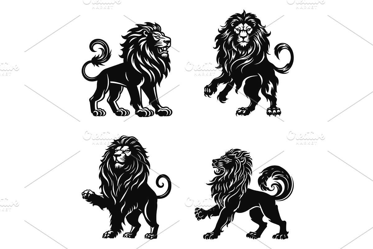 Monochrome lion icons. Roaring, a Graphic by LadadikArt