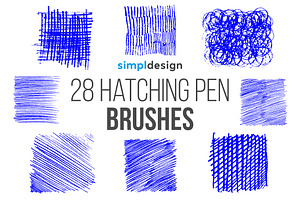 28 Hatching Pen Photoshop Brushes, a Brush Add-On by SimplDesign