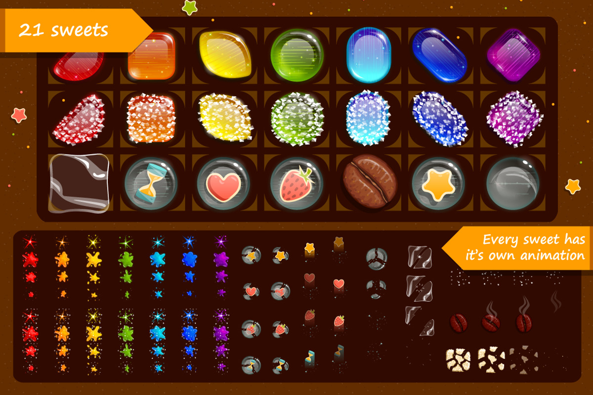 Graphic Assets for Match 3 Game, an Illustration by Chuchilko shop (Photo 2 of 6)