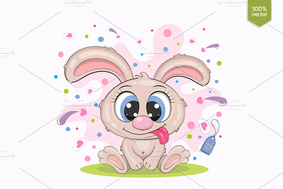 Сute cartoon rabbit. Tshirt, PNG., an Animal Illustration by KENO Mascots (Photo 2 of 4)