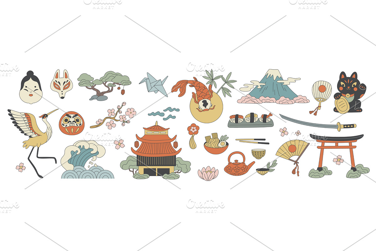 Cartoon japanese elements, an Object Illustration by YummyBuum