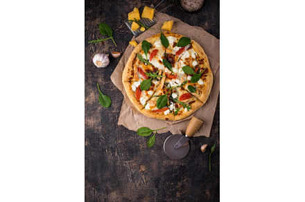 Italian pizza with feta cheese, a Food & Drink Photo by Yulia Furman