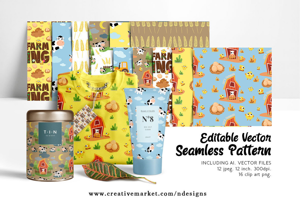Farm Seamless Pattern + Clipart + Ai, a Pattern Graphic by NDesigns (Photo 1 of 4)