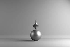 Metallic abstract sculpture with sphere and spiked form., a Background Photo by RF Images