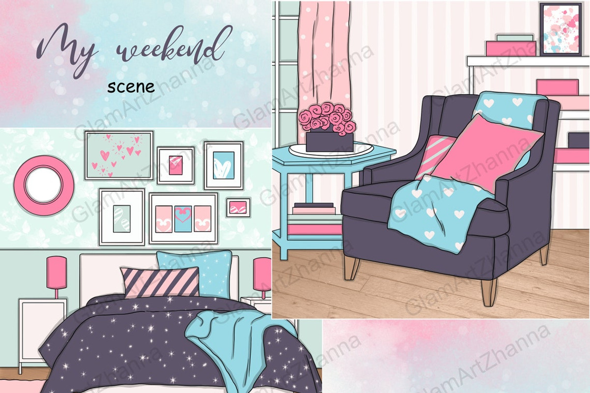 My Weekend Clipart | Bedroom, a Decorative Illustration by GlamArtZhanna (Photo 1 of 3)