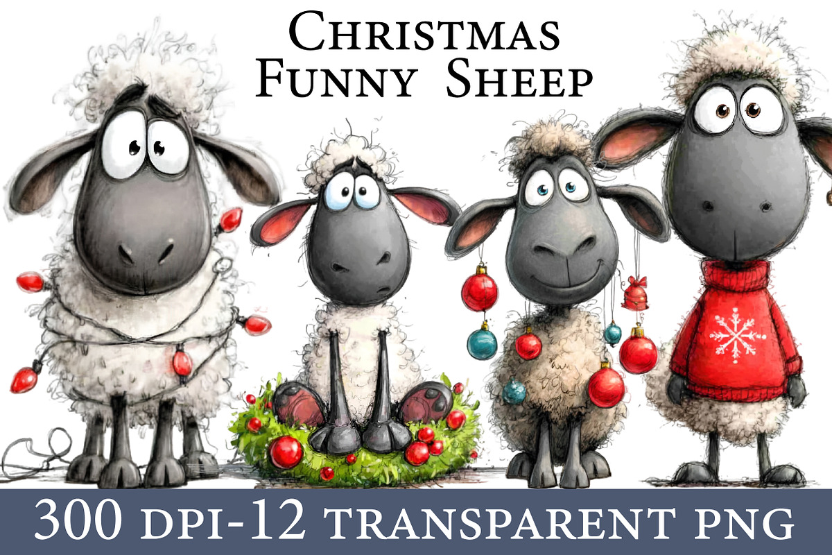 Funny Christmas Sheep Clipart, an Illustration by Designworld (Photo 1 of 6)