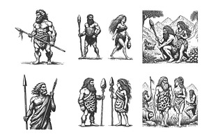 Primitive caveman and cavewoman with, a Person Illustration by AlexArt