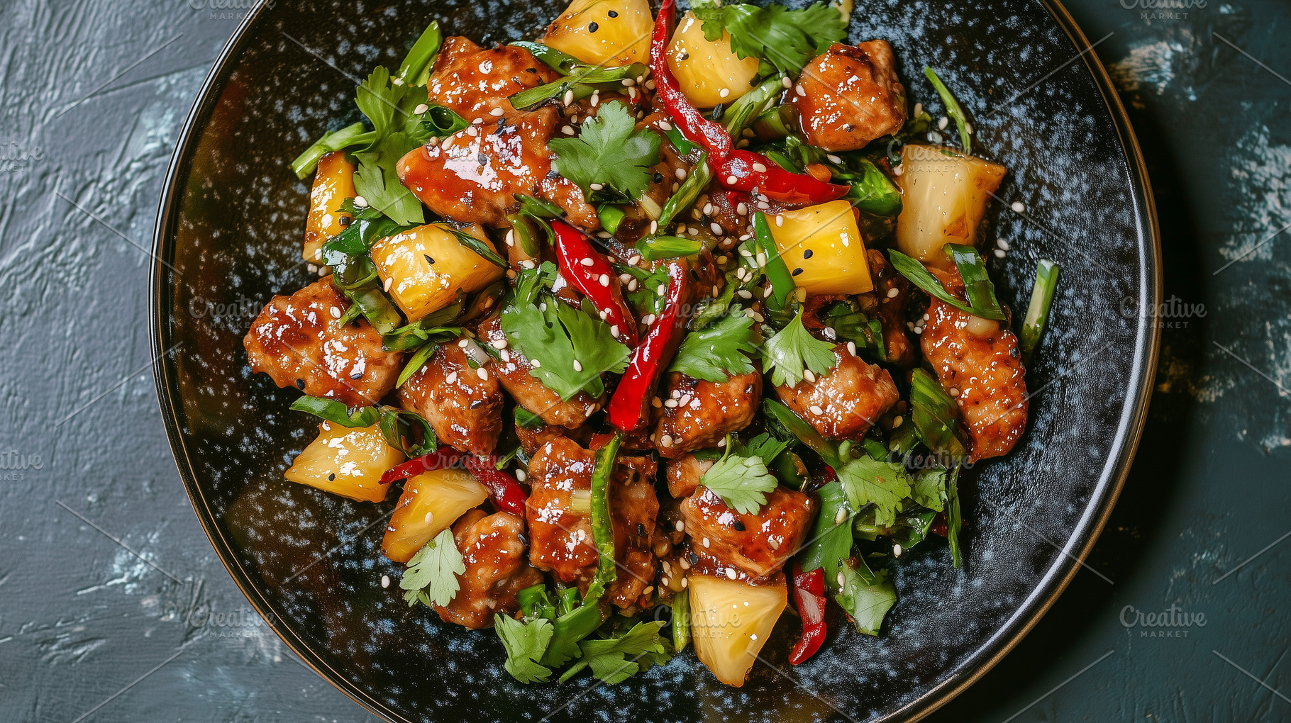 Stir fry pork with chili, pineapple, a Food & Drink Photo by MistyDay