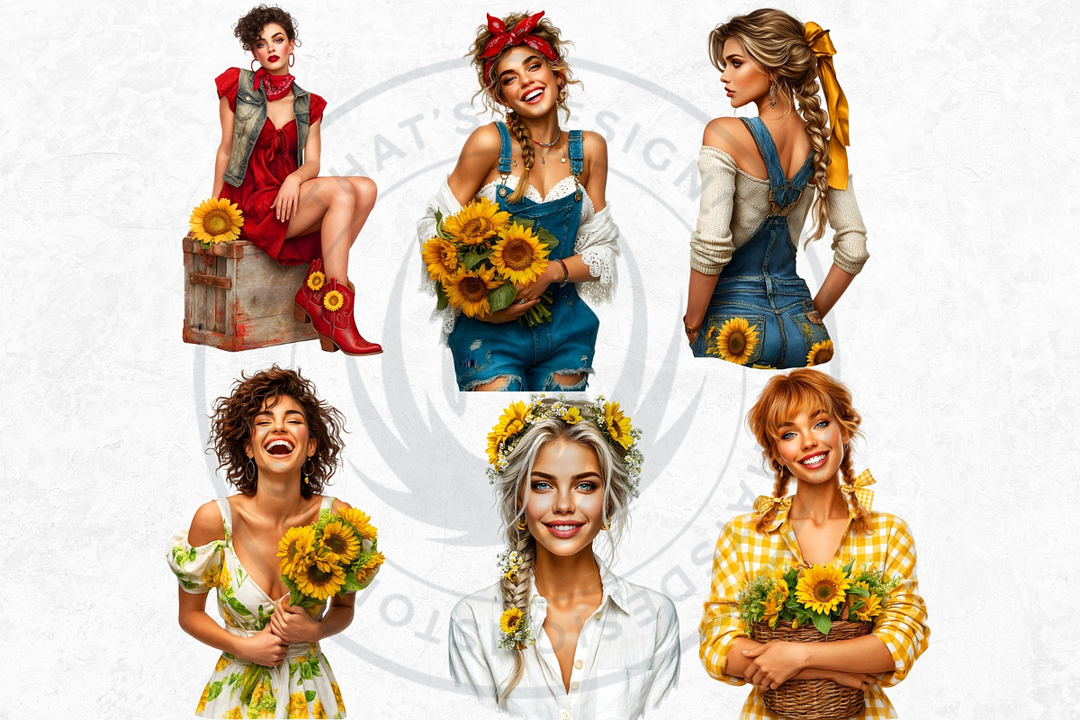 Sunflower Beauties Complete Cliparts, a Person Illustration by ThatsDesignArt (Photo 6 of 16)