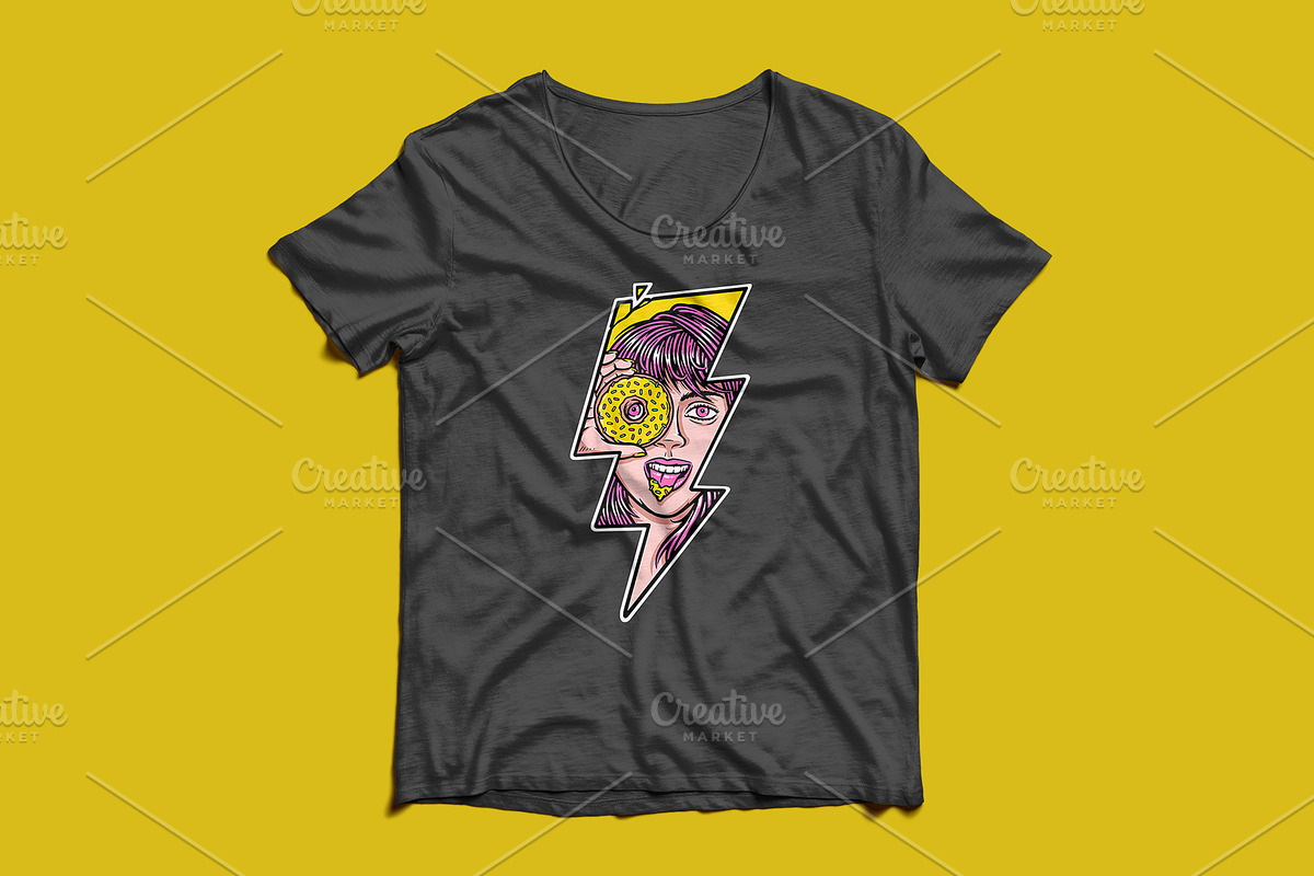 woman holding a donut with lightning, an Illustration by gunaonedesign (Photo 3 of 4)