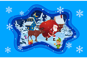 Christmas paper cut banner with deer, an Illustration by Vector Tradition