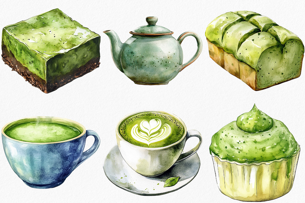 Watercolor Matcha Green Tea Clipart, an Illustration by Canvas Craft (Photo 2 of 7)