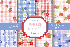 Berries with Flowers in Gingham, a Pattern Graphic by Paper & Pattern Studio