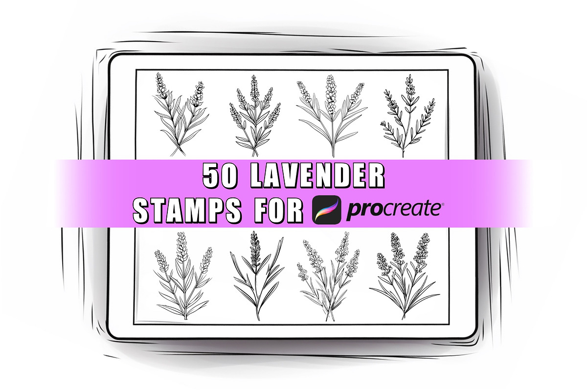 50 Lavender Procreate Stamps Brushes, a Brush Add-On by Procreate Sale (Photo 1 of 6)