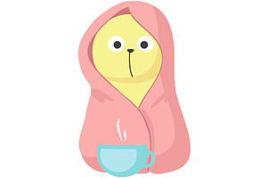 Cat under blanket with coffee cup, an Animal Illustration by SiberianArt