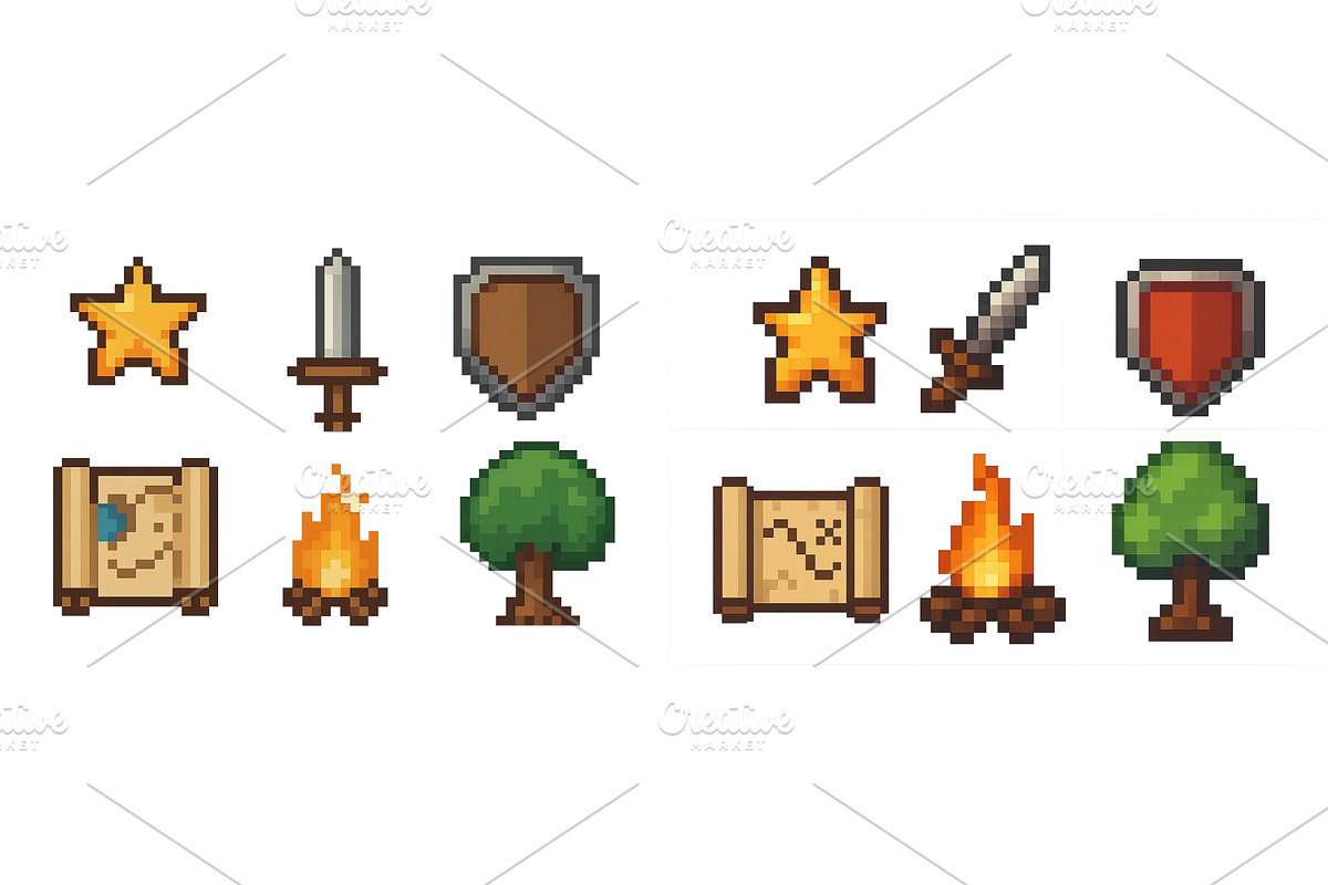 Pixel art icons representing, an Illustration by ZinetroN