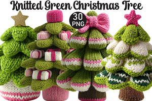 Knitted Green Christmas Tree Clipart, an Illustration by Black Bird Studio