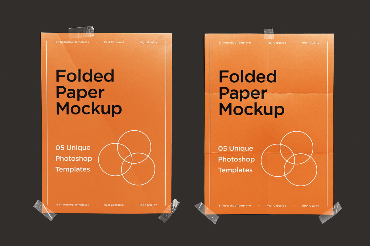 5 Folded Paper Poster Mockups, an Advertising Mockup by DreamVisuals (Photo 2 of 3)
