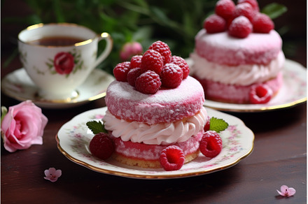 Crimson Raspberry cakes. Generate ai, a Food & Drink Photo by Ylivdesign