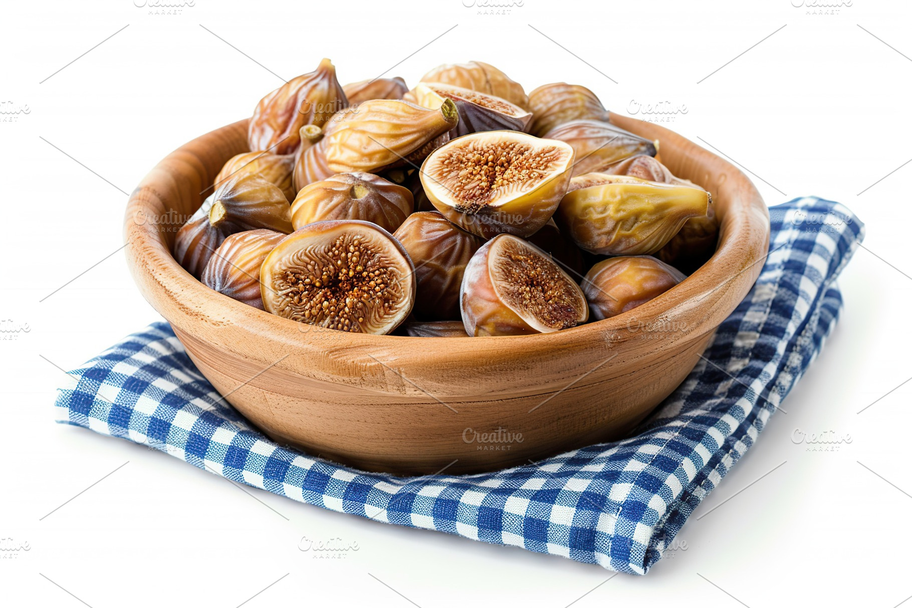 Dried figs fruit in bowl isolated on white background, a Food & Drink Photo by AlyaAnd