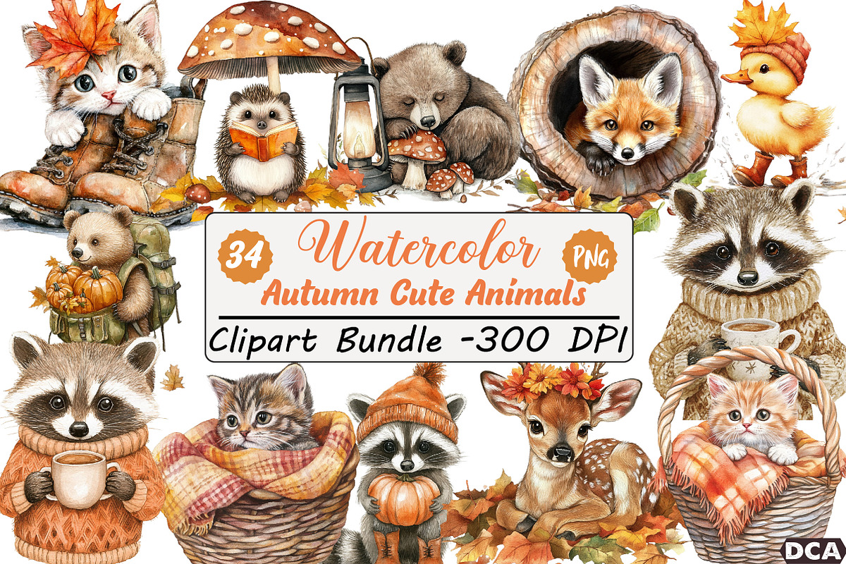 Autumn Cute Animals Clipart, an Illustration by DreamCafeArt (Photo 1 of 7)