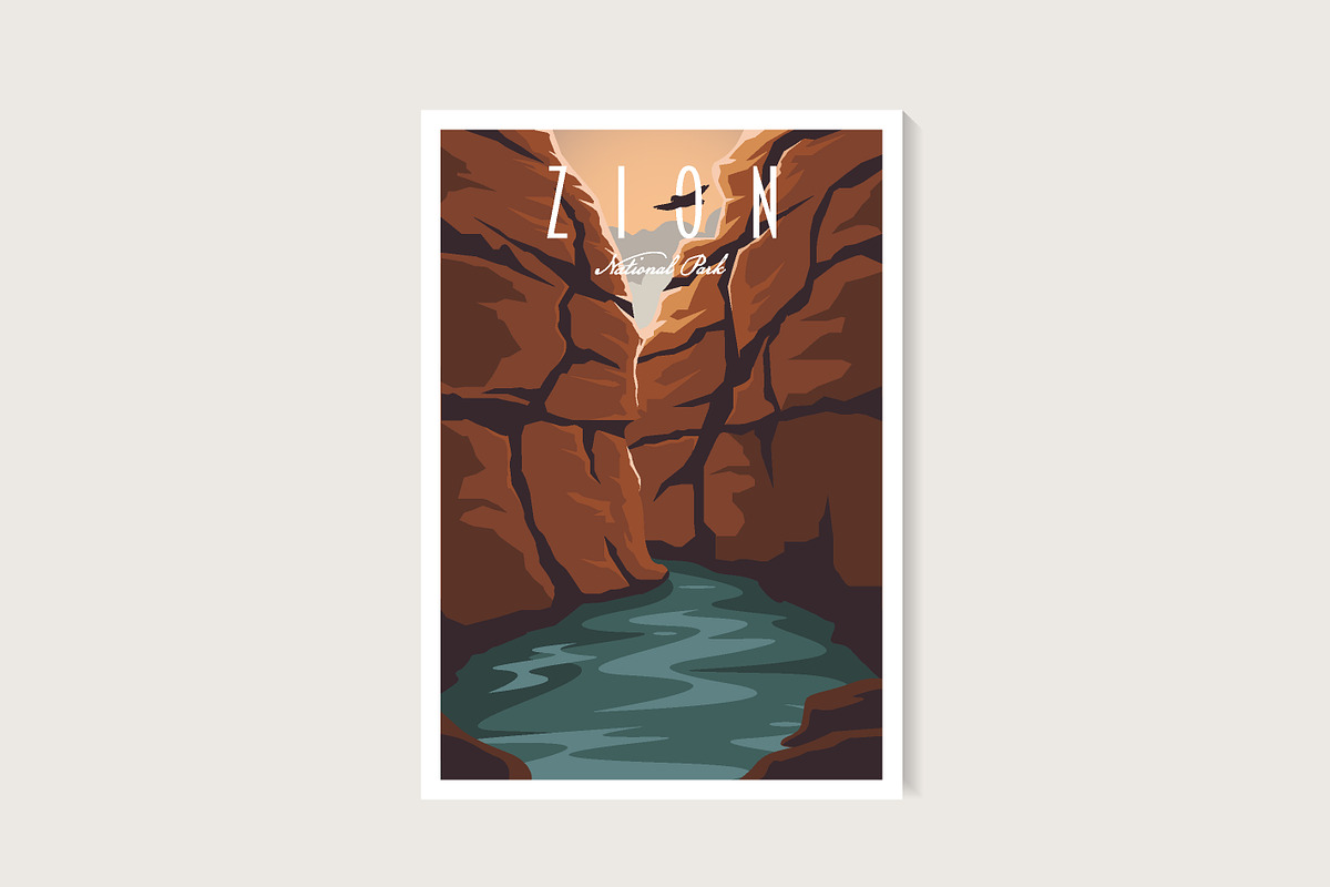 Zion National Park poster, a Decorative Illustration by DOMHOUZE