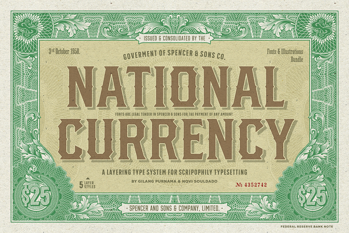 S&S National Currency Font Bundle, a Font by Spencer & Sons Co. (Photo 1 of 9)
