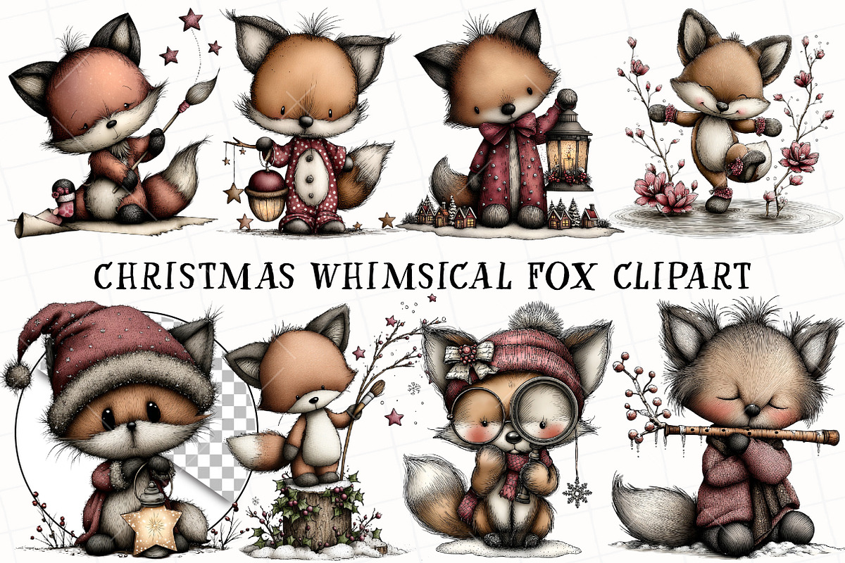Christmas Whimsical Fox Clipart, an Illustration by OK Design (Photo 2 of 6)