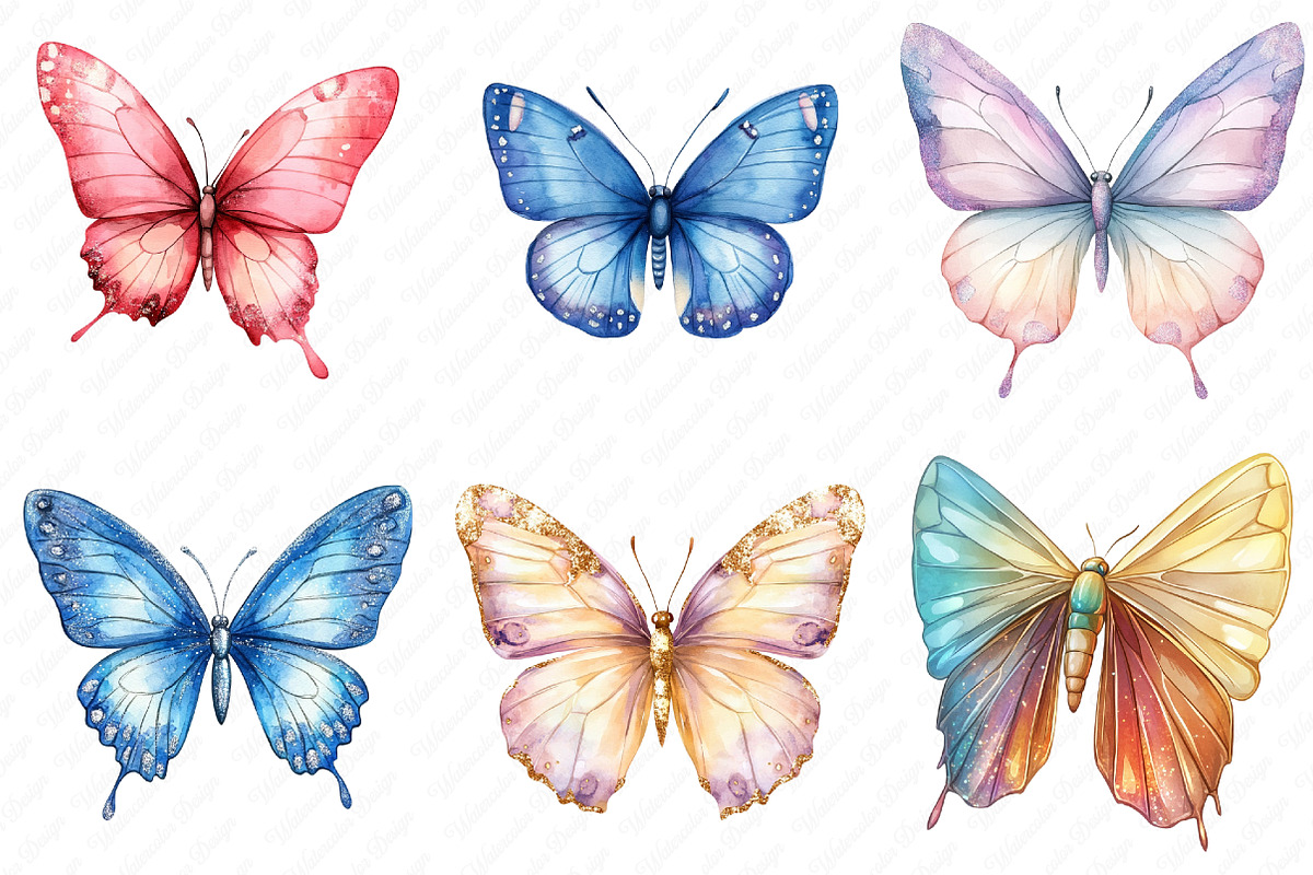 Glitter Butterfly Sublimation Clipar, an Illustration by Watercolor design (Photo 3 of 13)