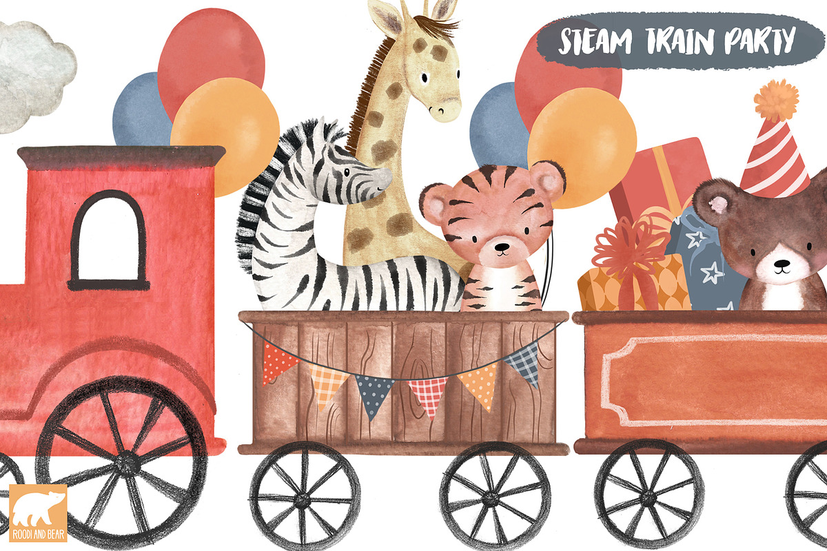 Animal Train Party, an Animal Illustration by Roodi and Bear (Photo 1 of 2)