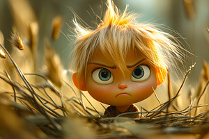 Angry Cartoon Kid in Wheat Field, a Person Photo by Ales Munt