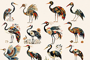 WHIMSICAL FOLK CRANE BIRD CLIPART, an Animal Illustration by Daring Digies (Thumbnail 4 of 9)