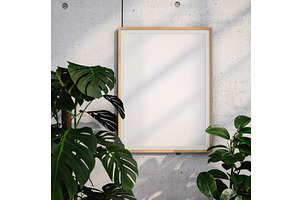 Blank Frame On Concrete Wall Near