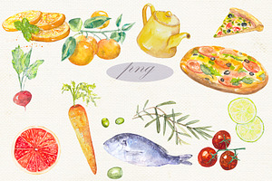 Fruit Vegetables Food Watercolor