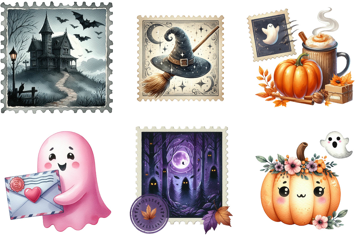 Halloween Postage Stamp Clipart, an Illustration by DreamArtGraphic (Photo 3 of 5)