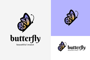 Simple Butterfly Logo With Blue Wing