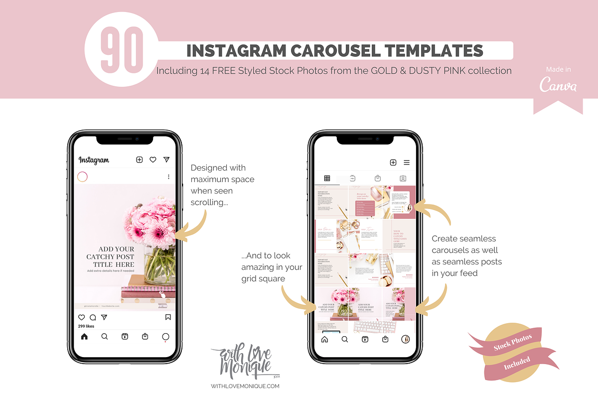 90 Instagram Carousel Canva Template, a Social Media Template by With Love Monique (Photo 4 of 12)