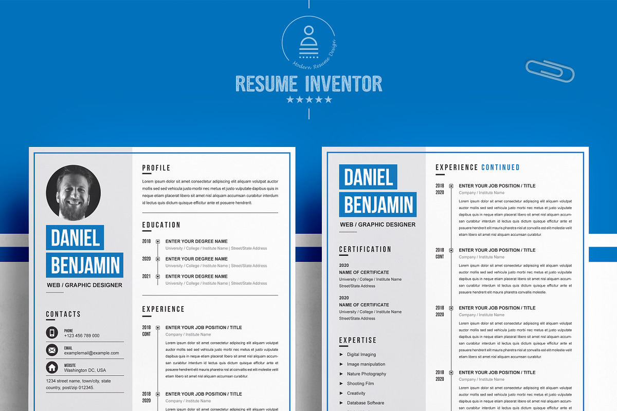 Resume Template for Word, CV Resume, a Resume Template by ResumeInventor (Photo 2 of 6)