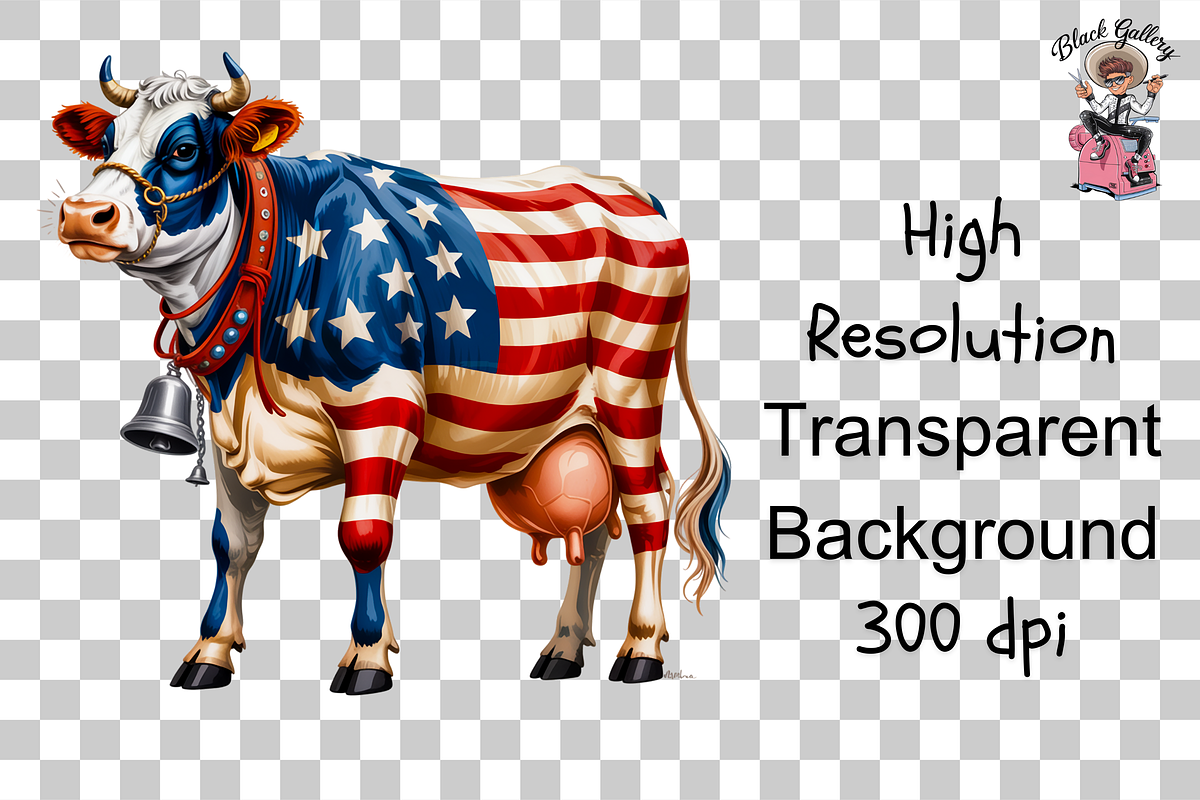 4th of July Cute Cow PNG Bundle, an Illustration by Clipart Bloom (Photo 10 of 11)