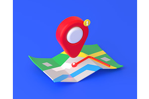 3d Render Red Location Pin Over Map