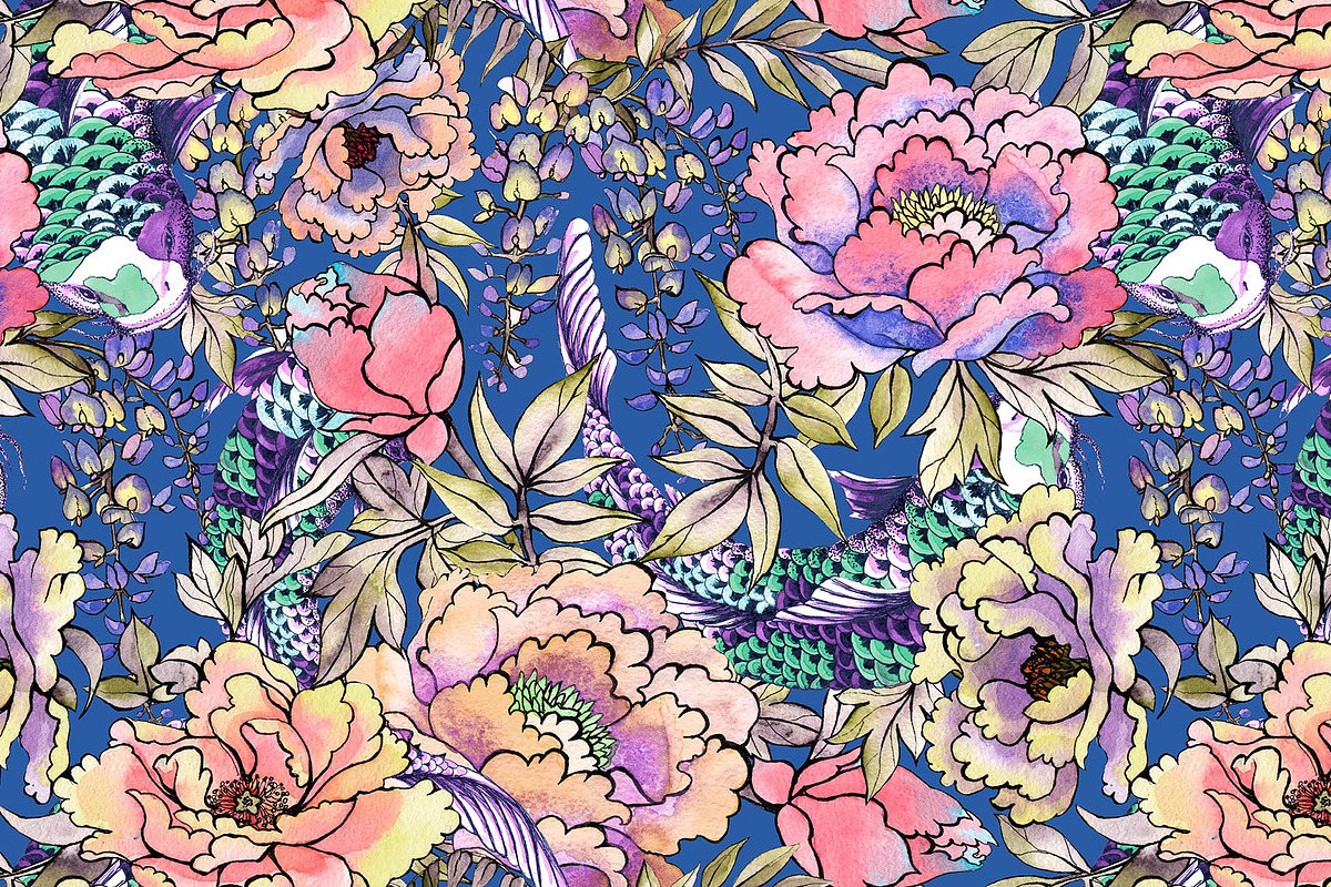 Japanese flowers patterns, a Pattern Graphic by emeraldthue (Photo 6 of 9)